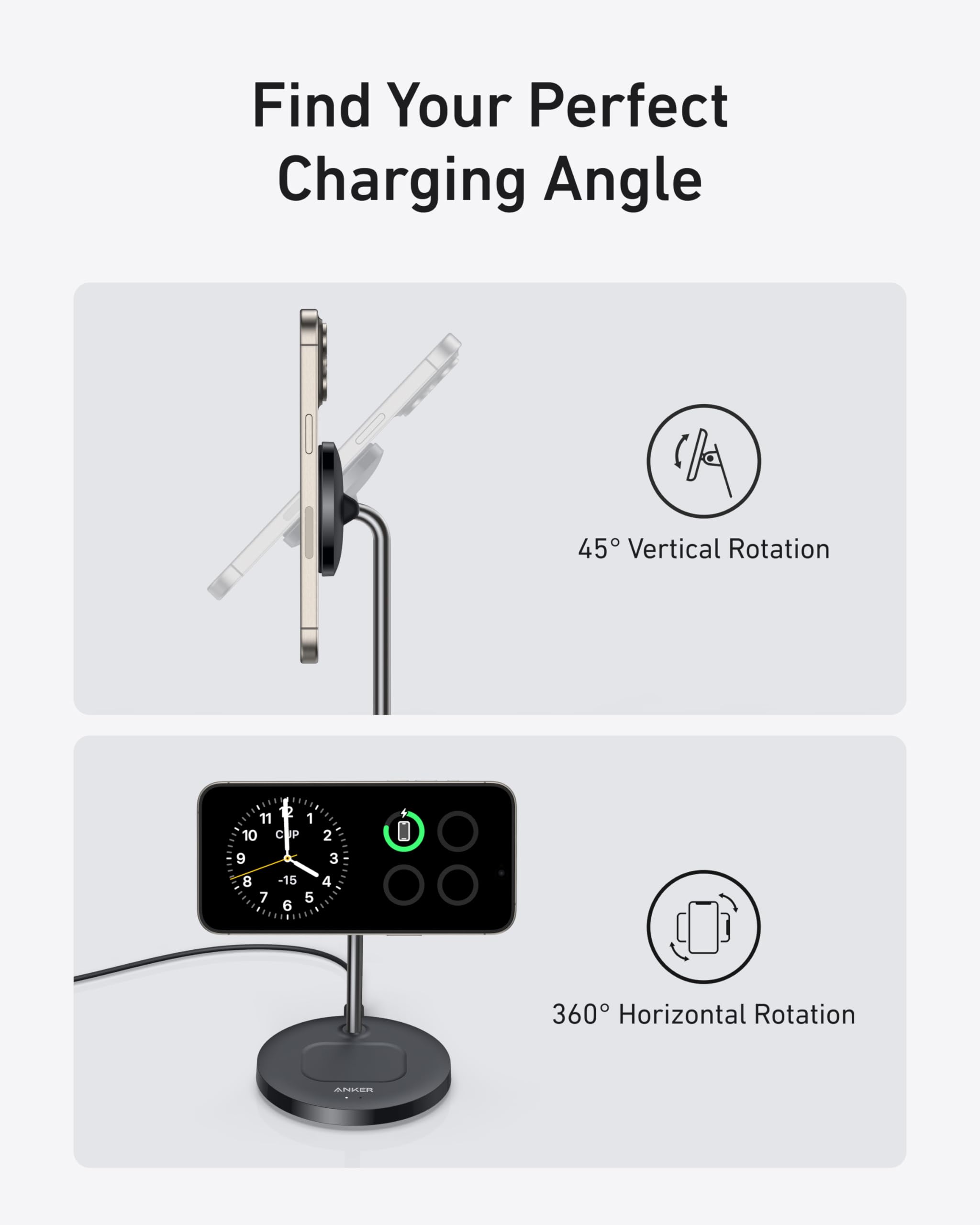 Anker MagGo Wireless Charger (2-in-1, Stand, 40W Adapter Included)