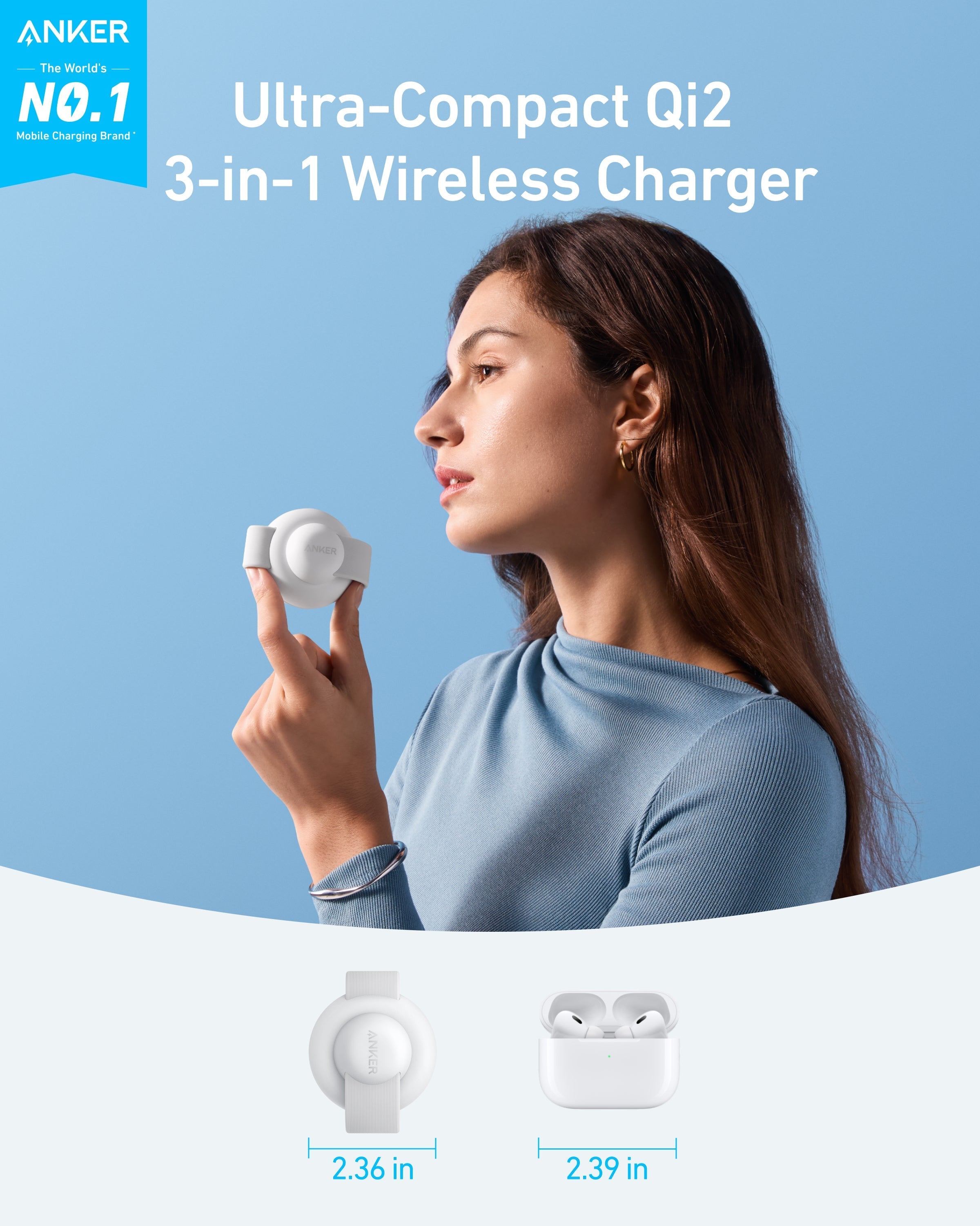 Anker MagGo Wireless Charging Station (3-in-1, Foldable Pad, Aurora White, with Travel Case & Adapter)